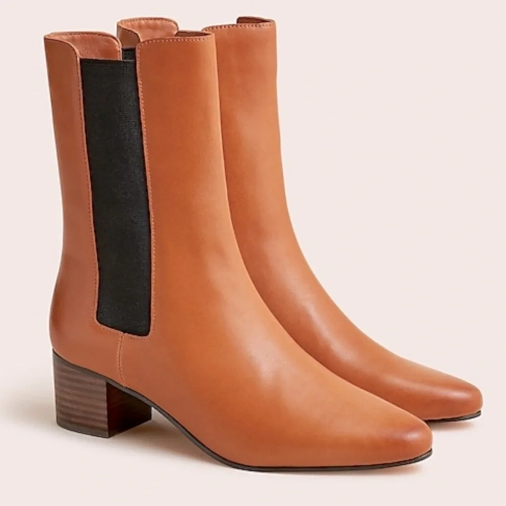 J.Crew • Leather High-Shaft Stacked Heel Boot - Picture 2 of 10